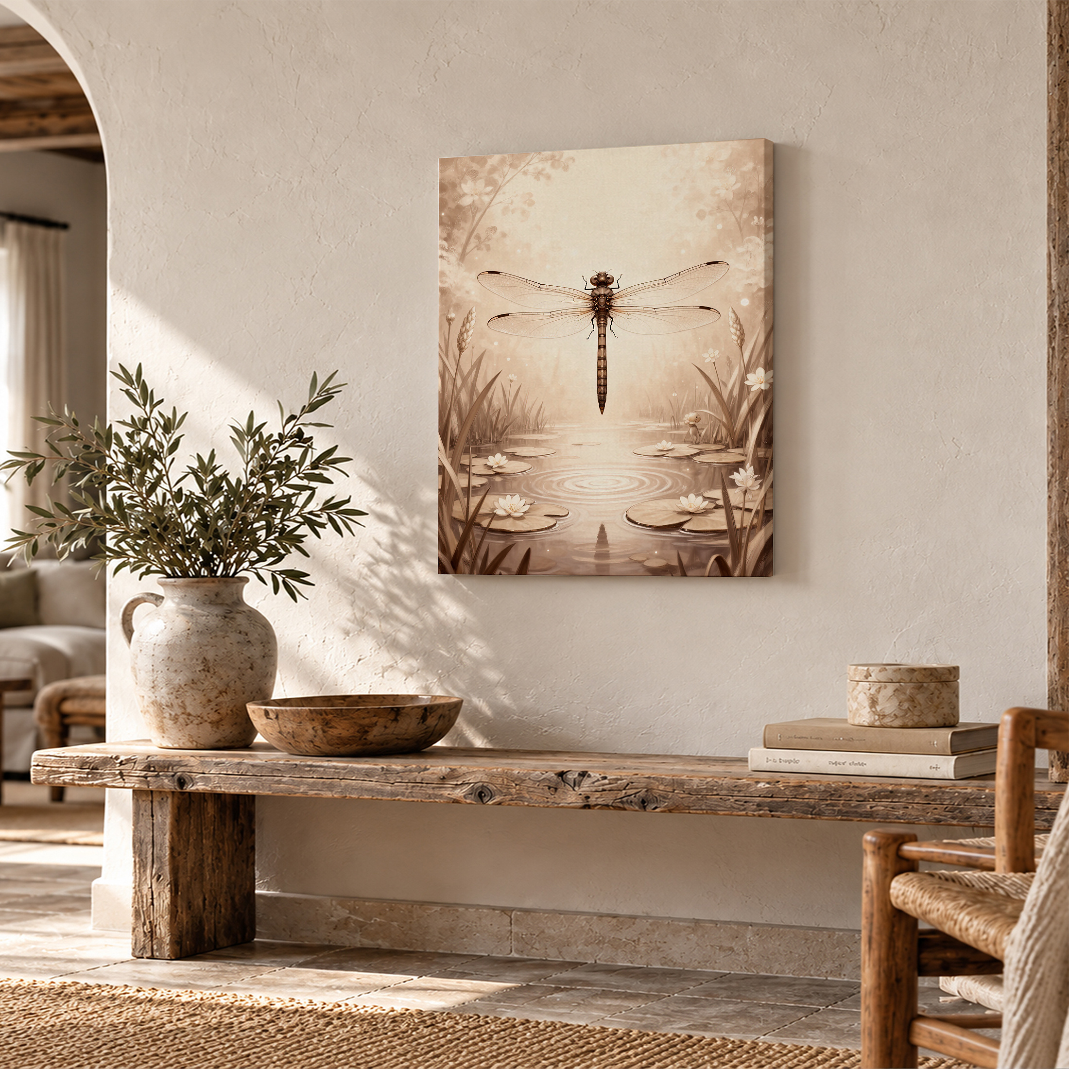 Dragonfly Pond Serenity Framed Canvas Wall Art - Ready to Hang - Image 2