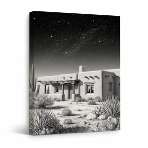 Starry Desert Adobe House Framed Canvas Wall Art