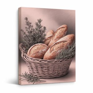 Rustic Bread Basket with Rosemary Framed Canvas Wall Art