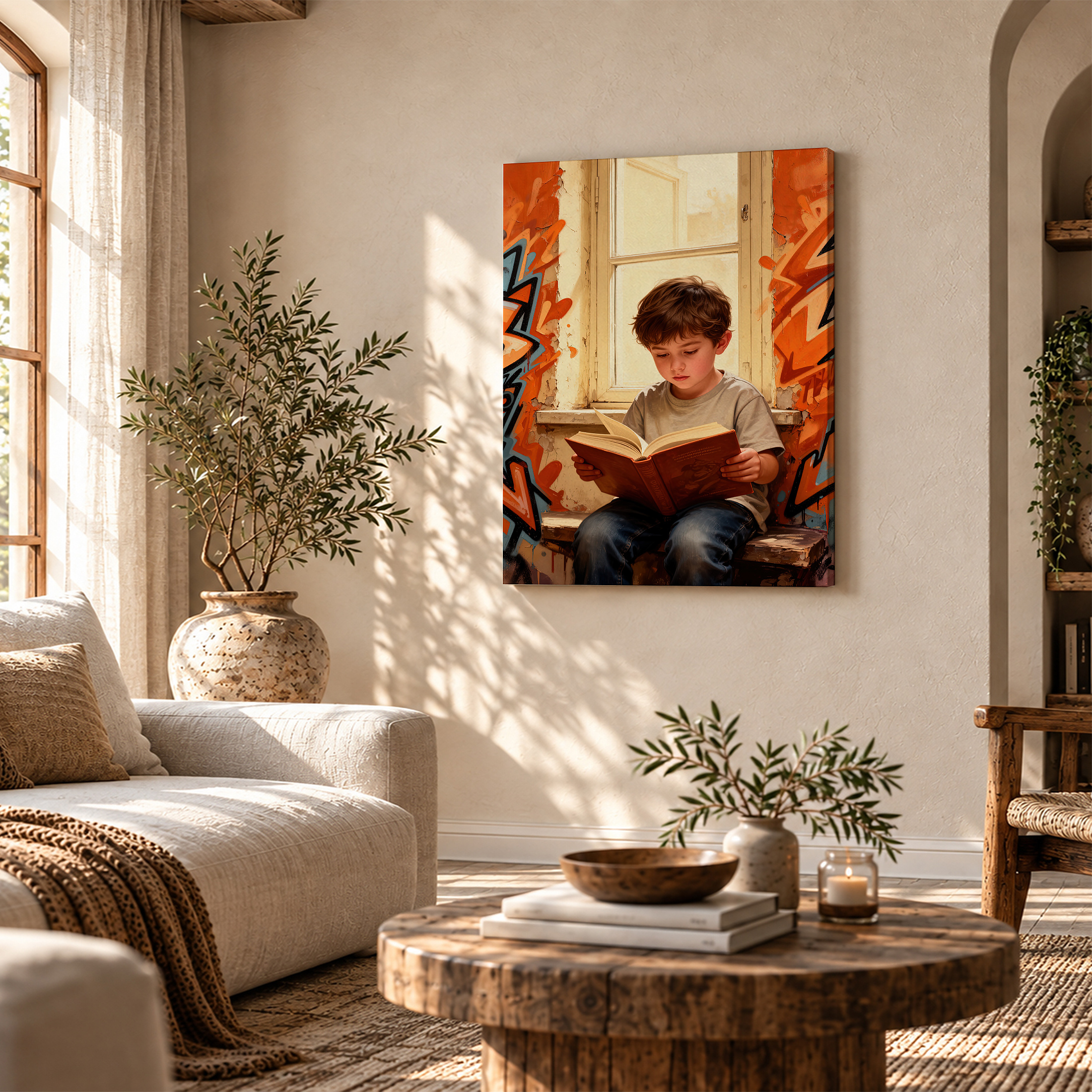 Graffiti Window Reader Framed Canvas Wall Art - Ready to Hang - Image 4