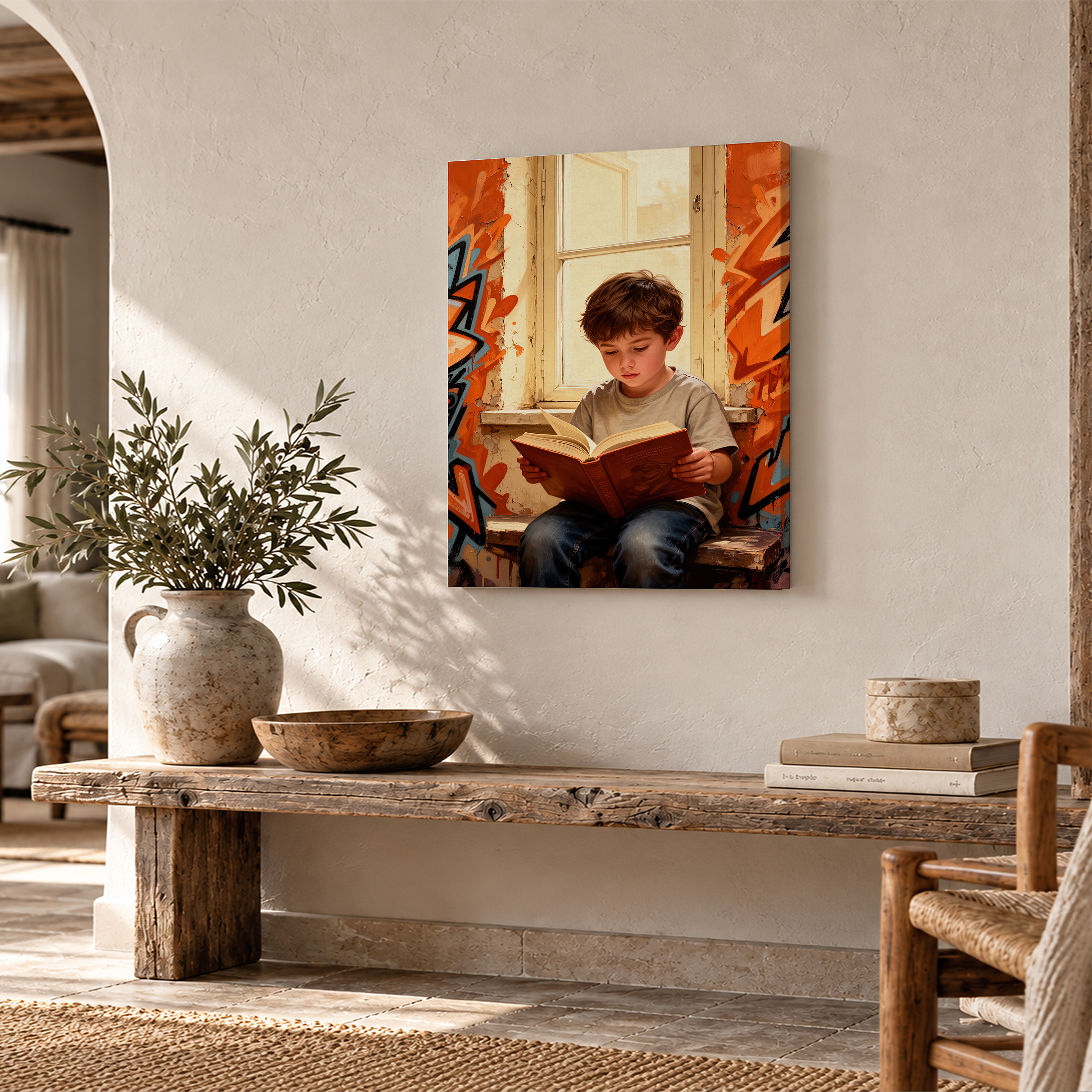 Graffiti Window Reader Framed Canvas Wall Art - Ready to Hang - Image 2