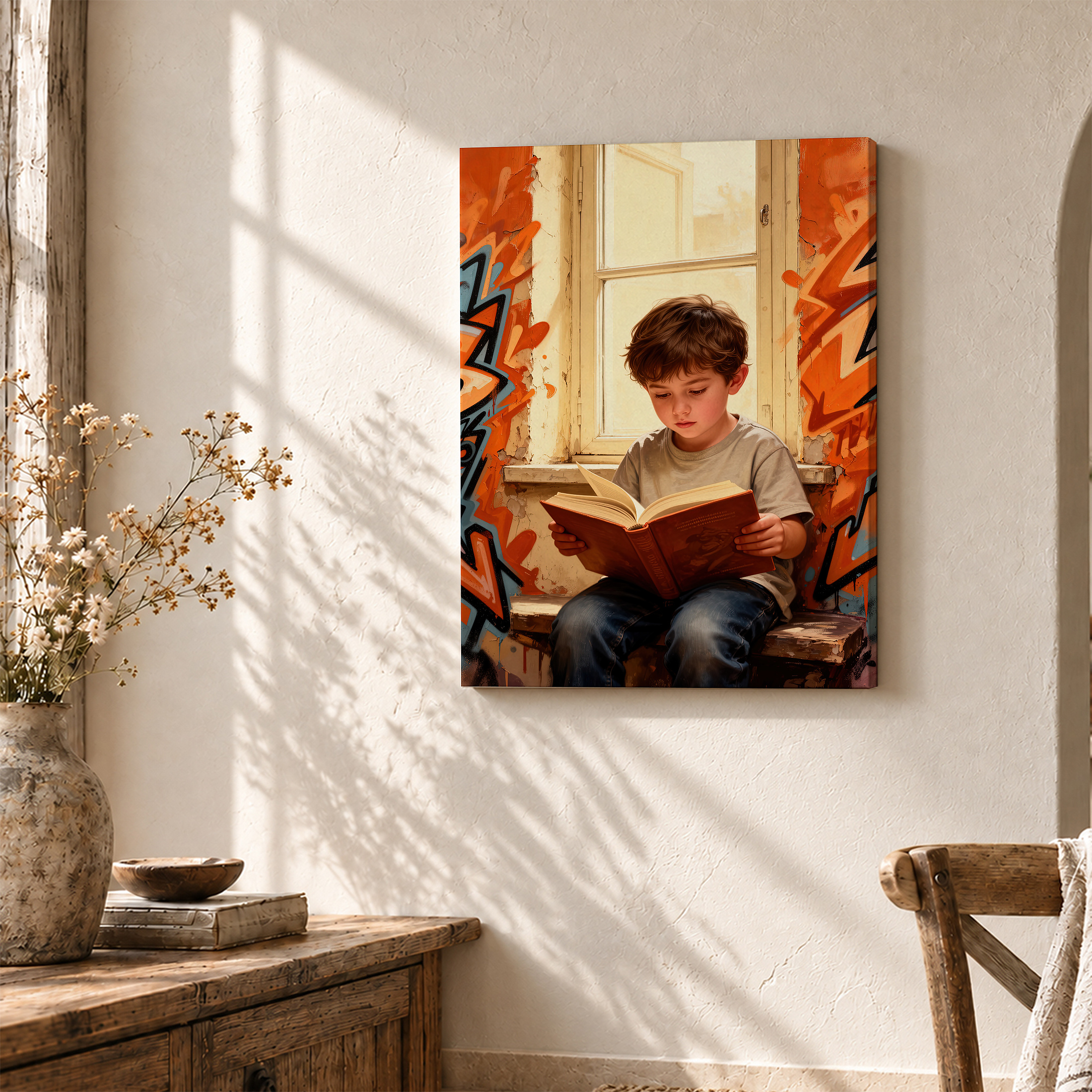 Graffiti Window Reader Framed Canvas Wall Art - Ready to Hang - Image 3