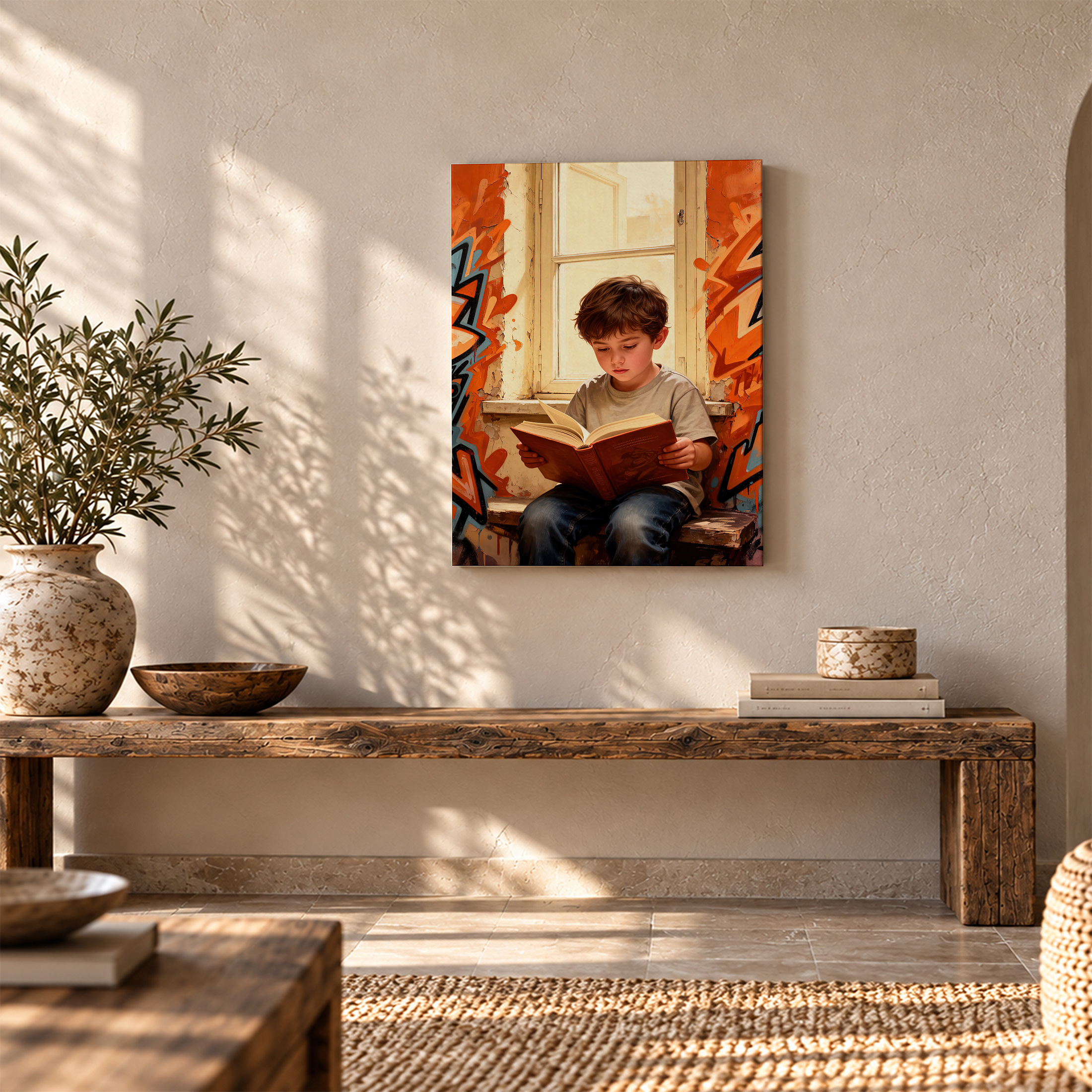 Graffiti Window Reader Framed Canvas Wall Art - Ready to Hang - Image 5