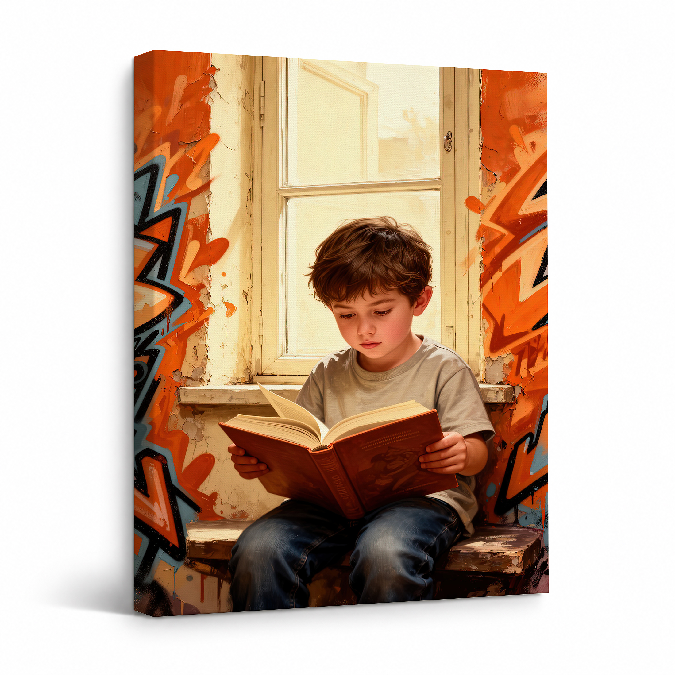 Graffiti Window Reader Framed Canvas Wall Art - Ready to Hang