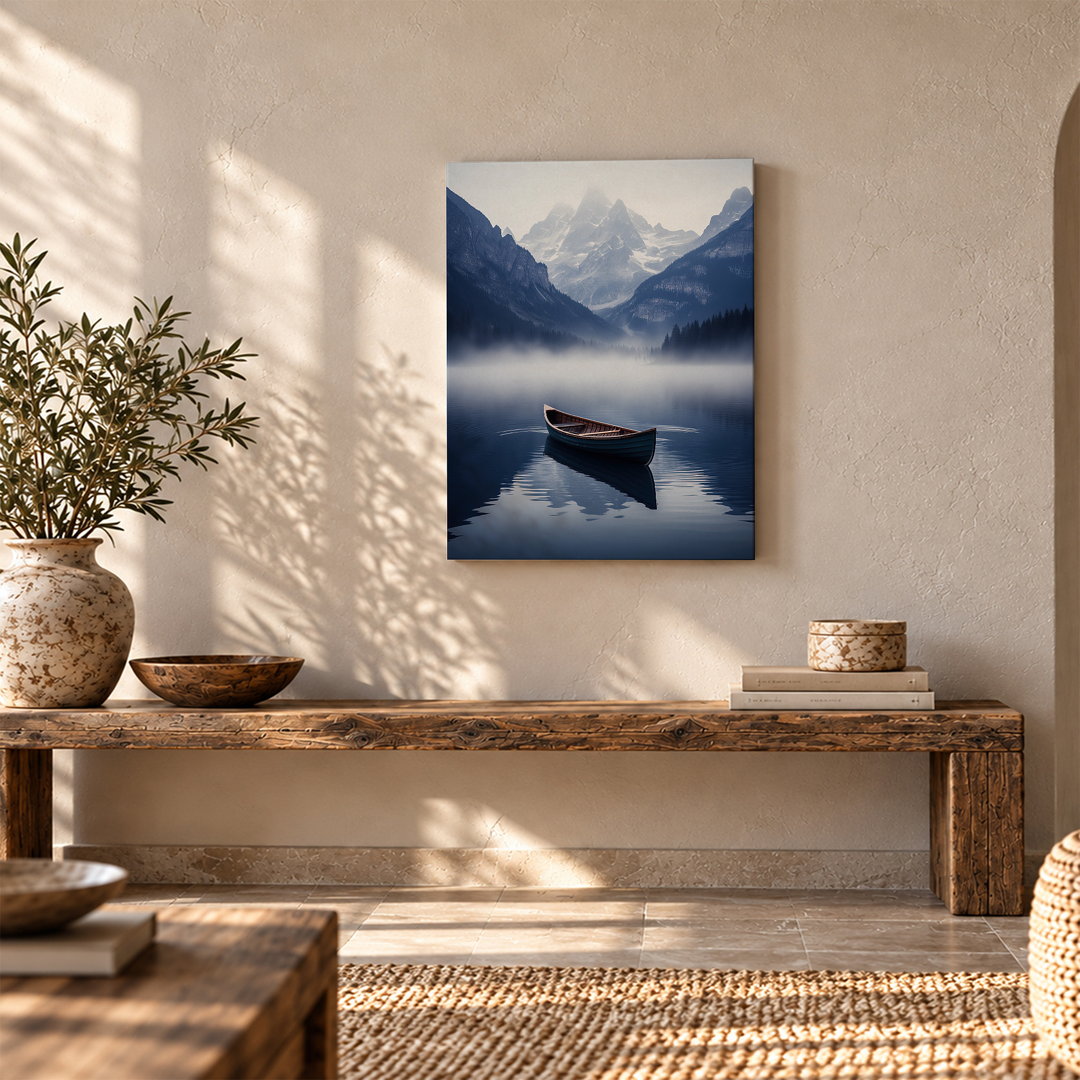 Misty Mountain Lake Framed Canvas Wall Art - Ready to Hang - Image 5