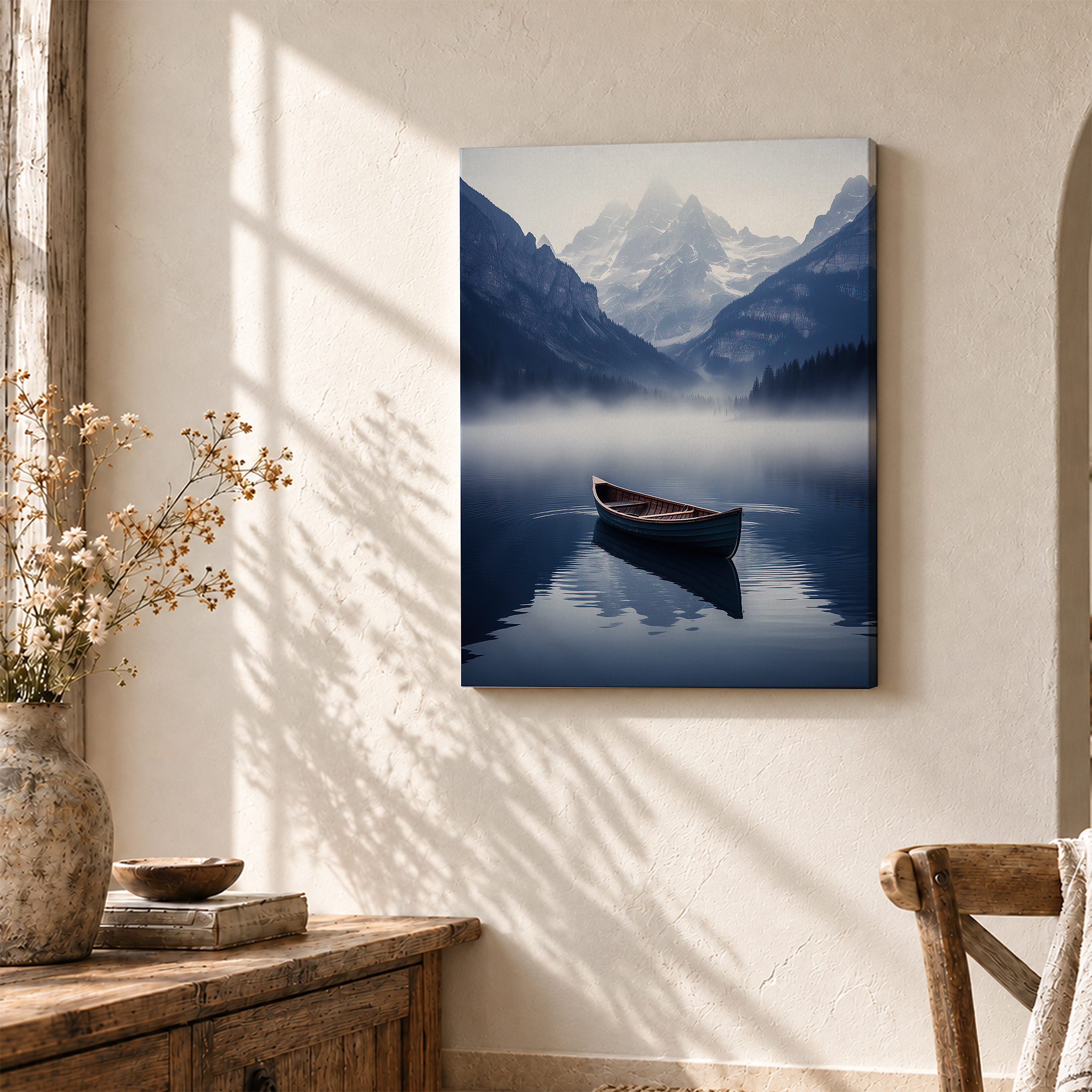 Misty Mountain Lake Framed Canvas Wall Art - Ready to Hang - Image 3