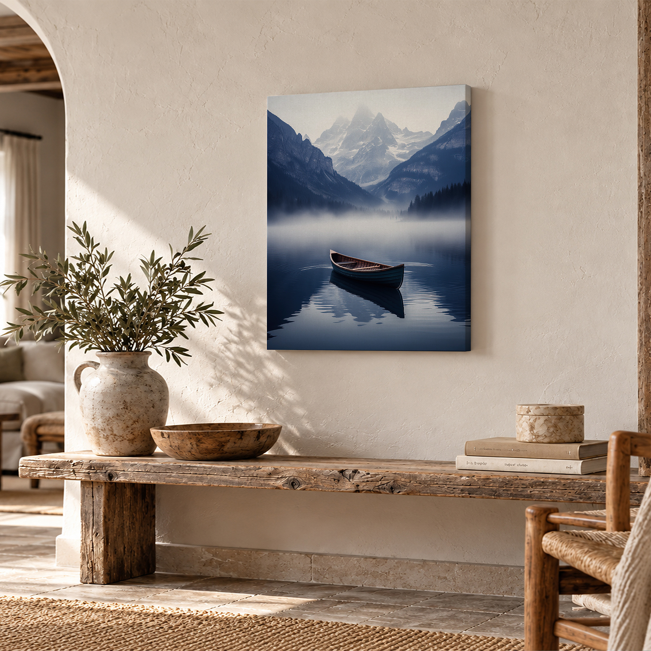 Misty Mountain Lake Framed Canvas Wall Art - Ready to Hang - Image 2