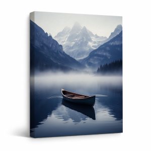 Misty Mountain Lake Framed Canvas Wall Art - Ready to Hang