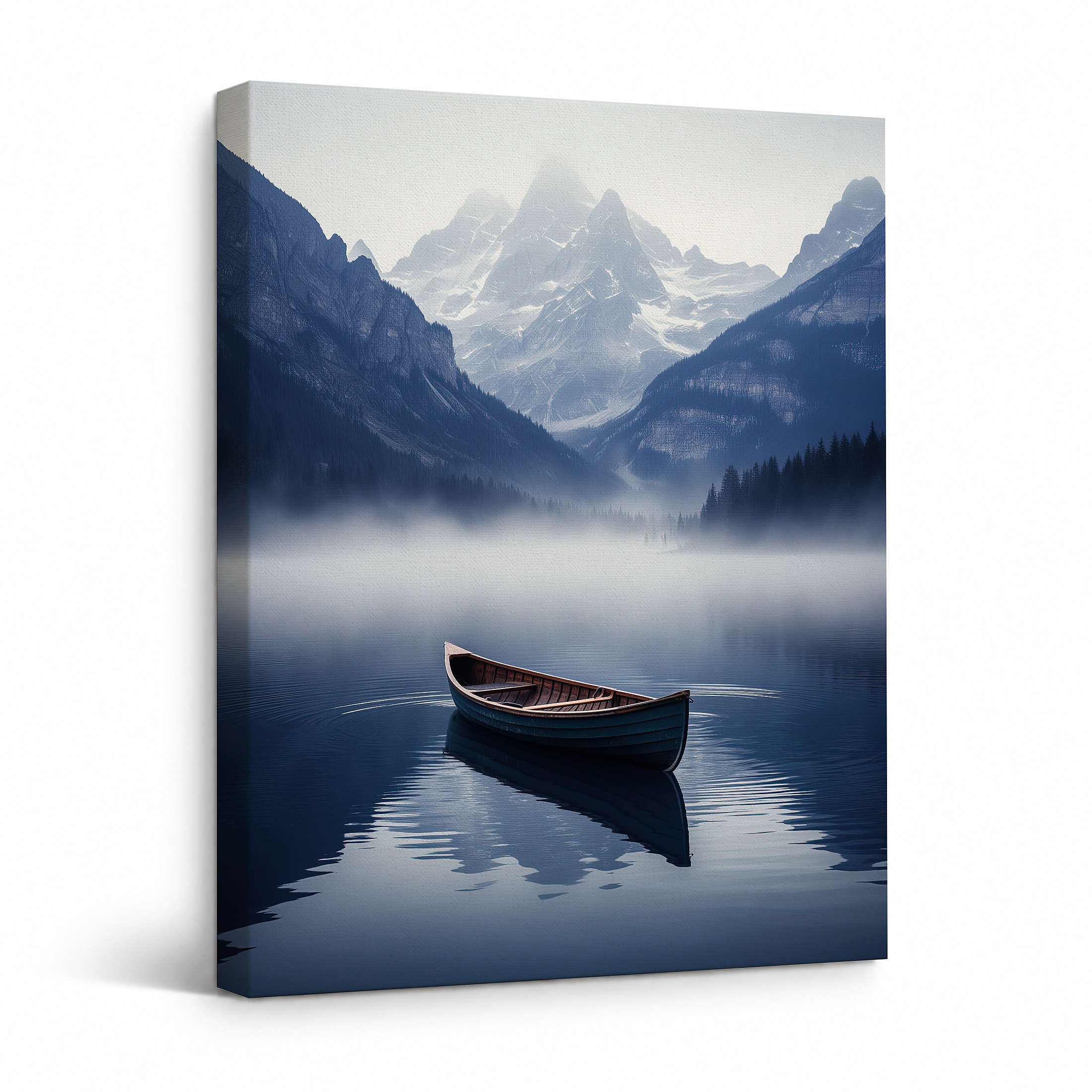 Misty Mountain Lake Framed Canvas Wall Art - Ready to Hang