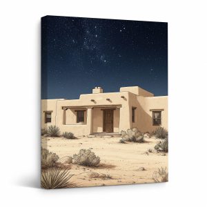 Starry Desert House Night Scene Framed Canvas Wall Art