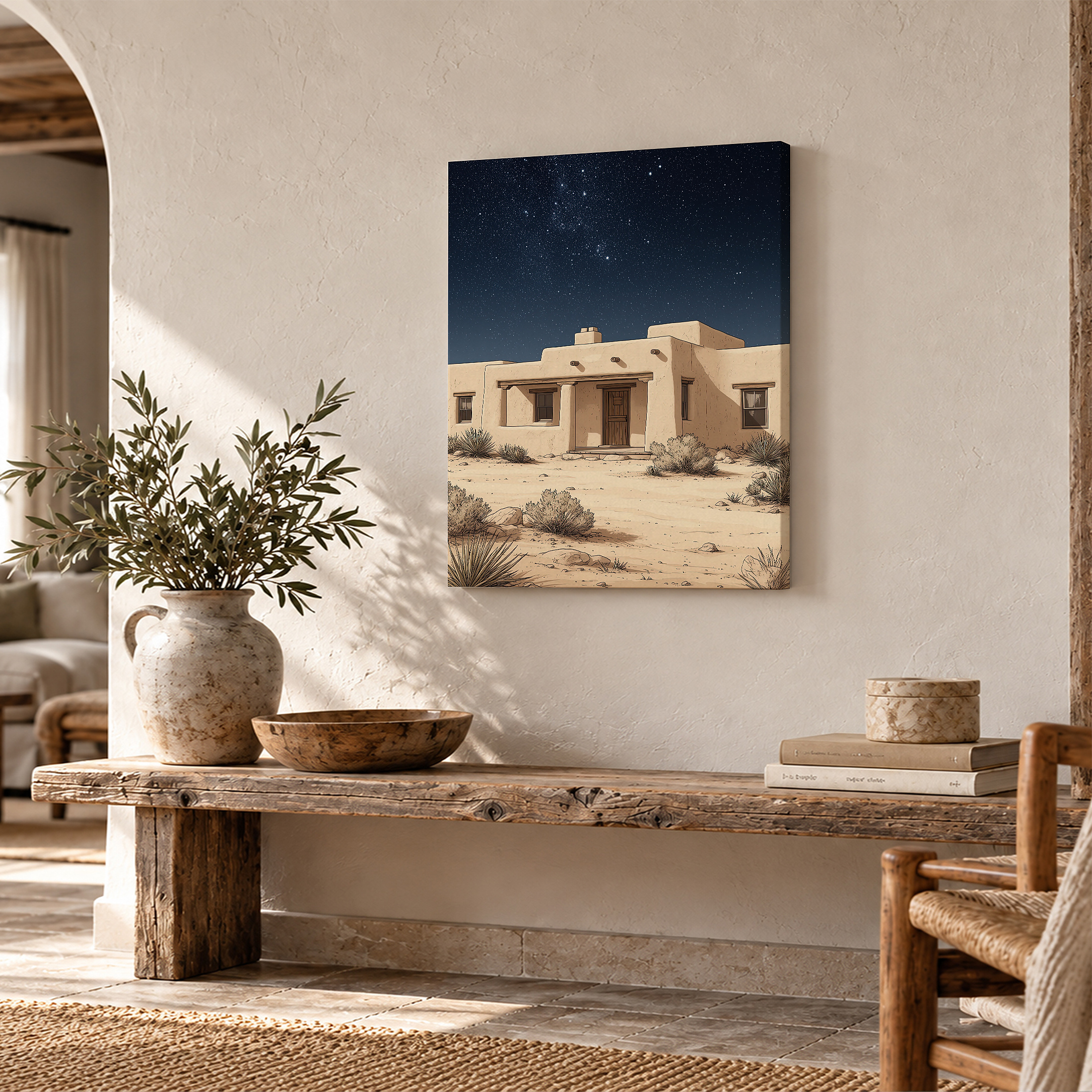 Starry Desert House Night Scene Framed Canvas Wall Art - Image 2