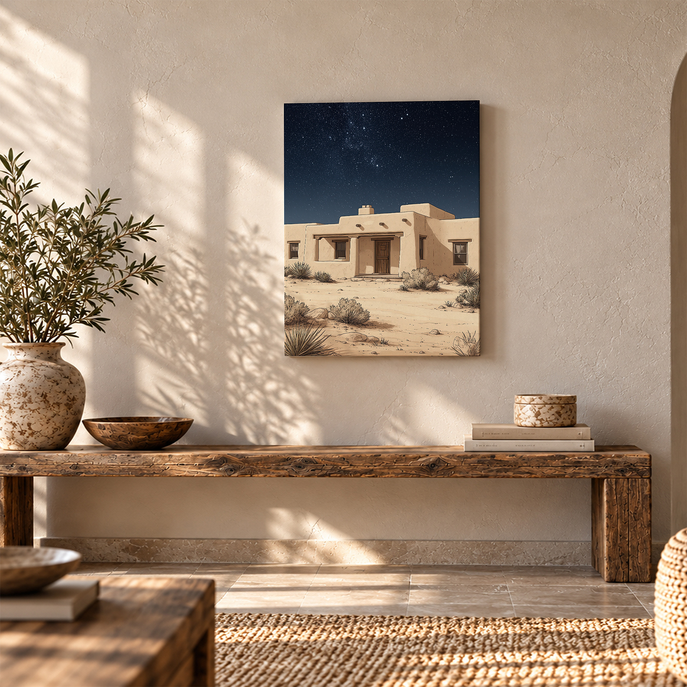 Starry Desert House Night Scene Framed Canvas Wall Art - Image 5