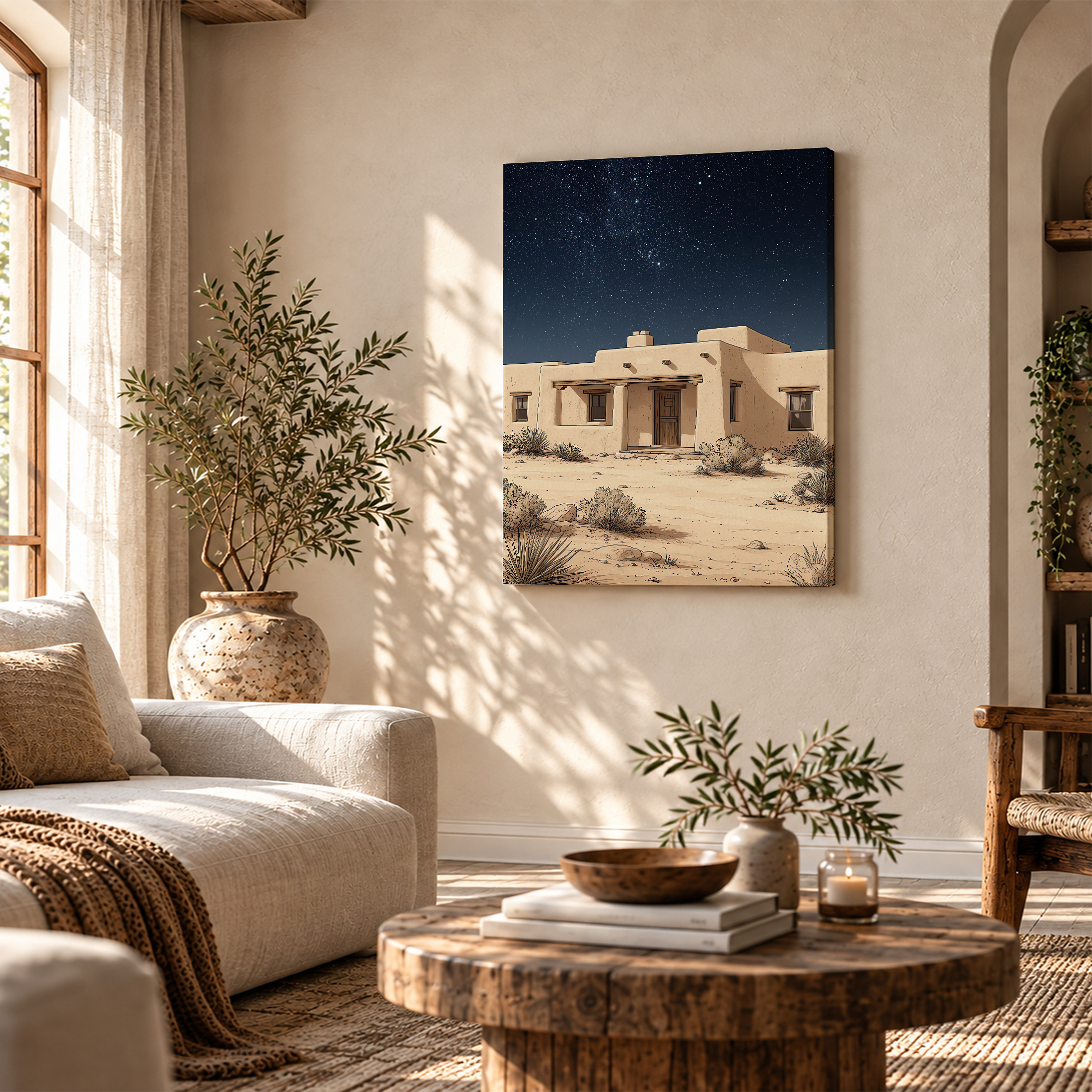 Starry Desert House Night Scene Framed Canvas Wall Art - Image 4