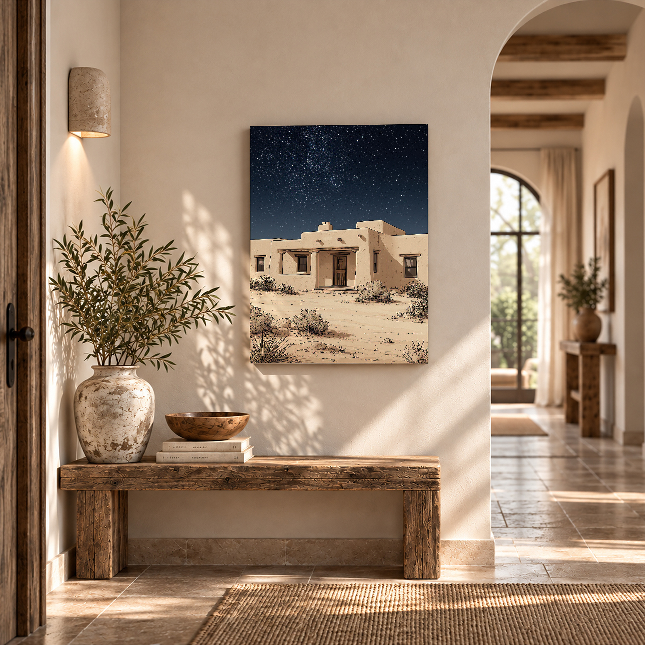 Starry Desert House Night Scene Framed Canvas Wall Art - Image 6