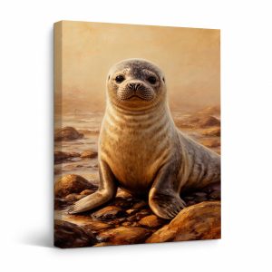 Ocean Seal Portrait Framed Canvas Wall Art