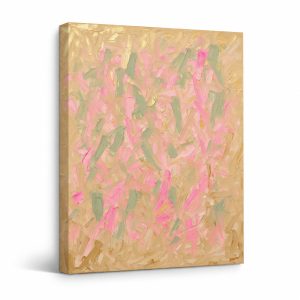 Pink & Green Abstract Brushstrokes Framed Canvas Wall Art Ready to Hang