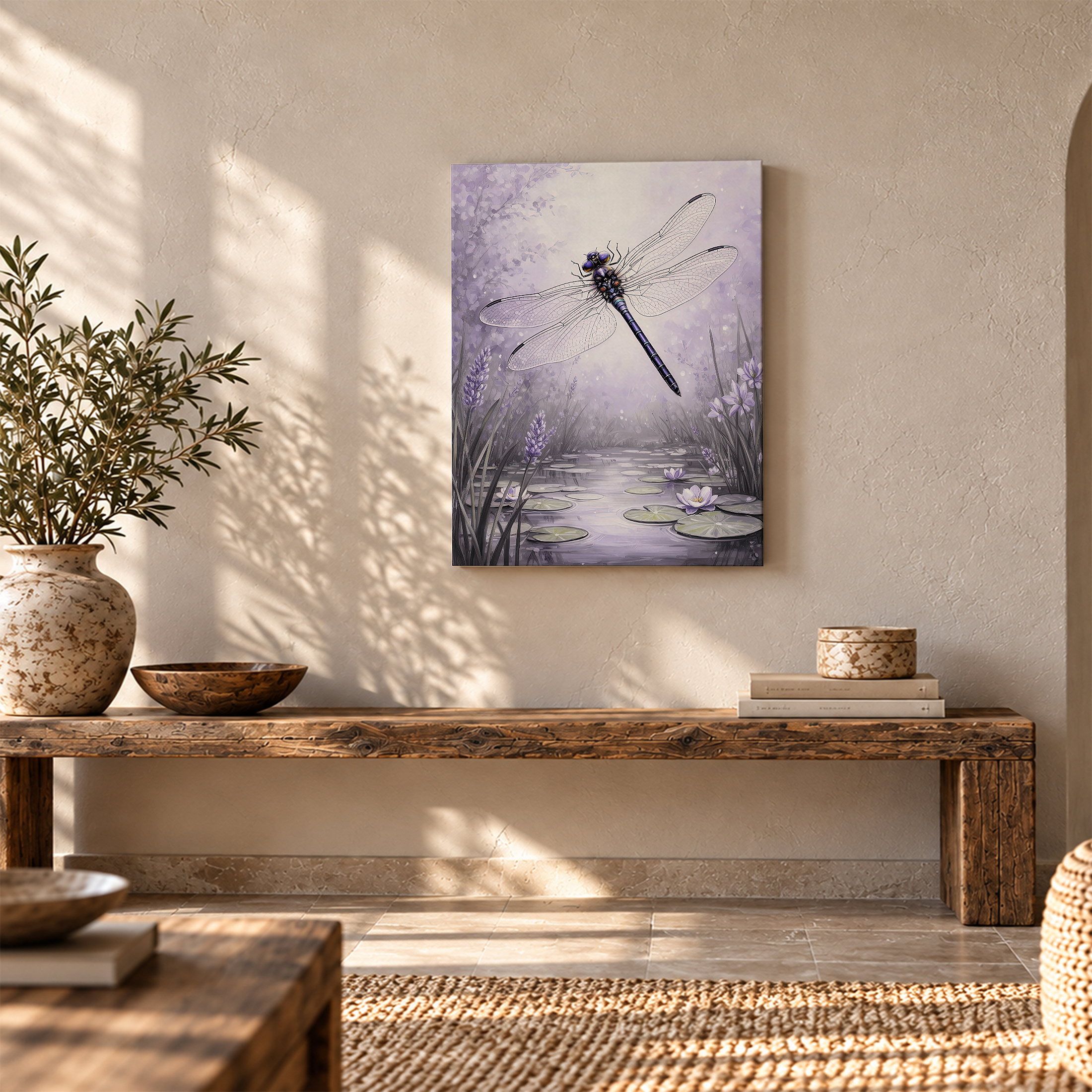 Purple Dragonfly Pond Framed Canvas Wall Art - Ready to Hang - Image 5
