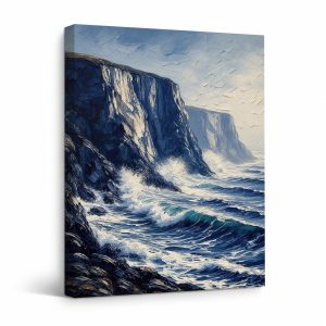 Coastal Cliffs Ocean Waves Framed Canvas Wall Art Ready to Hang