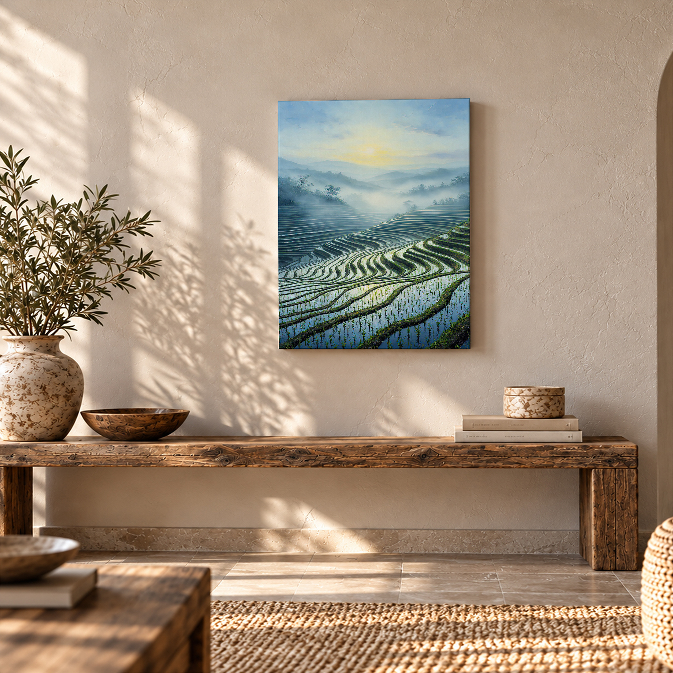Terraced Rice Fields Sunrise Framed Canvas Wall Art - Ready to Hang - Image 5