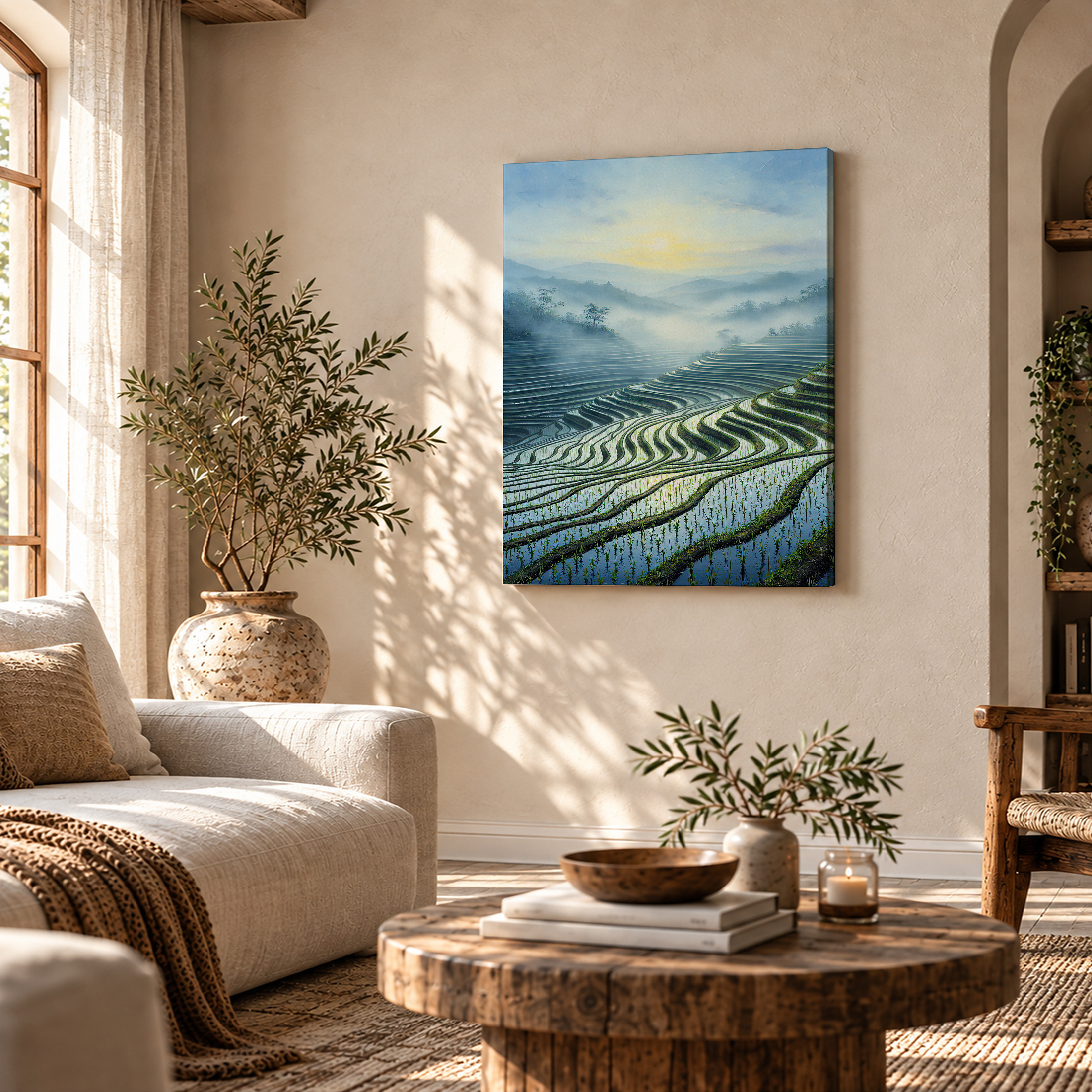 Terraced Rice Fields Sunrise Framed Canvas Wall Art - Ready to Hang - Image 4