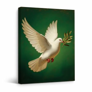 Peace Dove Olive Branch Framed Canvas Wall Art Ready to Hang