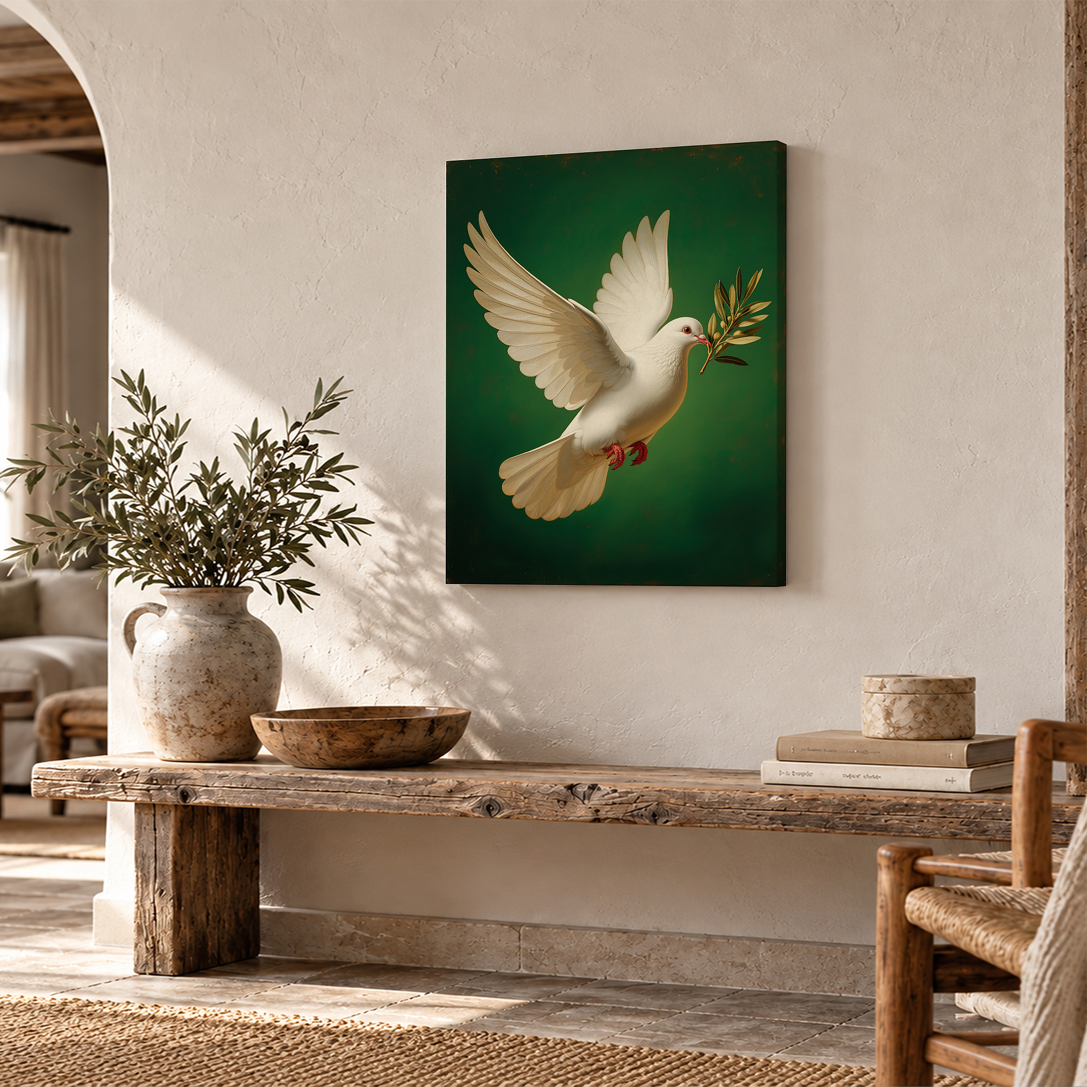 Peace Dove Olive Branch Framed Canvas Wall Art Ready to Hang - Image 2