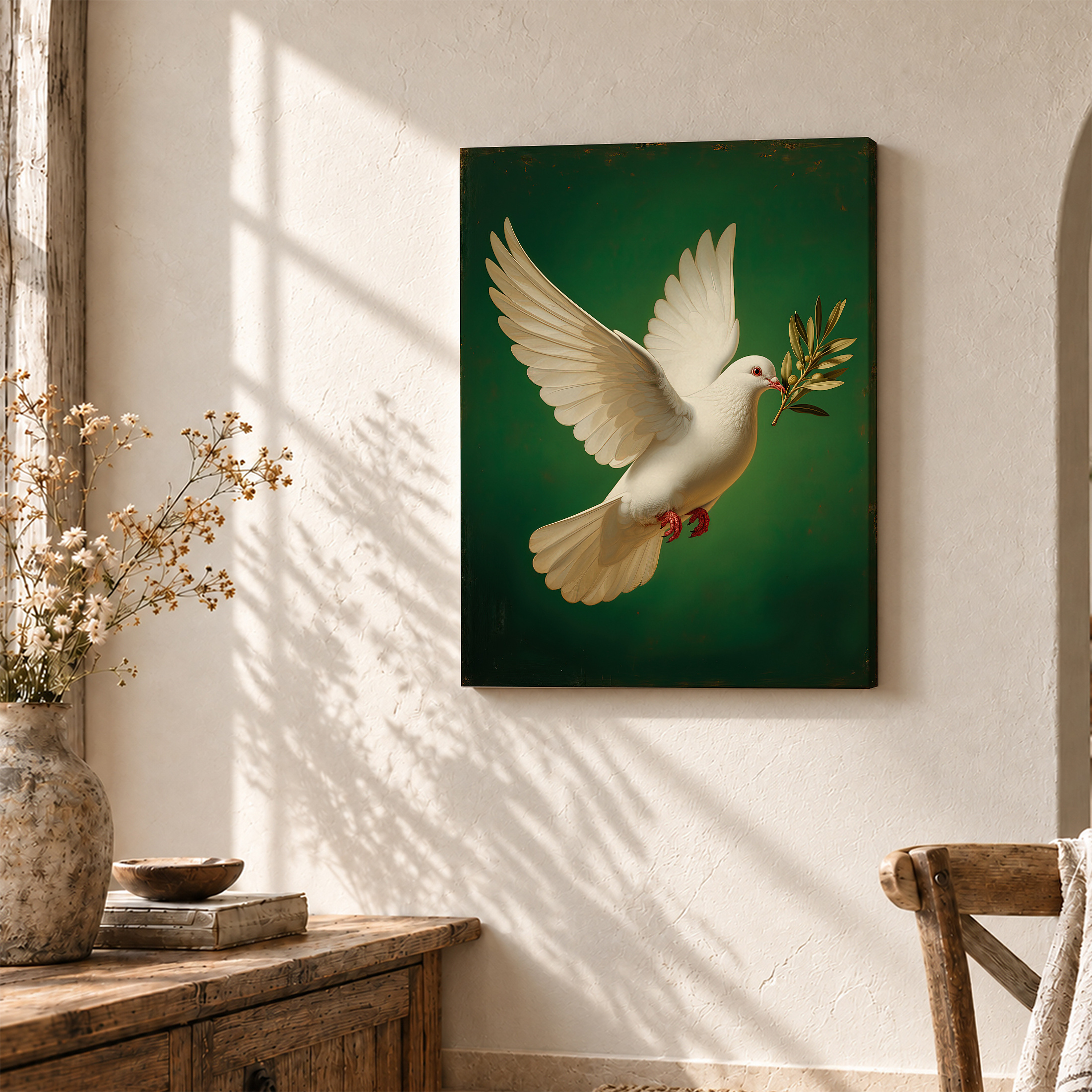 Peace Dove Olive Branch Framed Canvas Wall Art Ready to Hang - Image 3