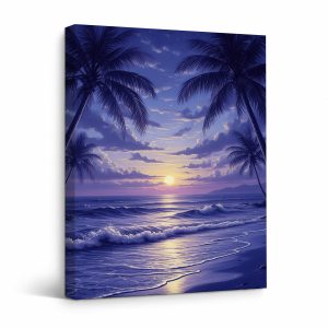 Tropical Sunset Beach Framed Canvas Wall Art | Ready to Hang