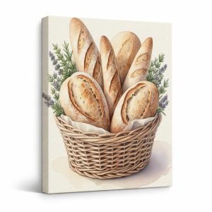 Rustic Bread & Lavender Framed Canvas Wall Art - Ready to Hang