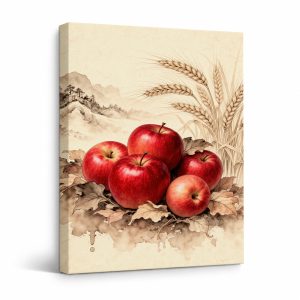 Red Apples & Wheat Harvest Framed Canvas Wall Art