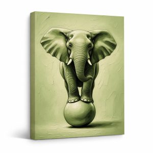 Green Elephant on Ball Framed Canvas Wall Art | Ready to Hang