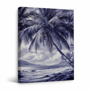 Tropical Blue Monochrome Beach Framed Canvas Wall Art
