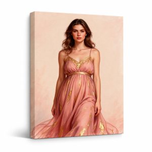 Pink Gilded Evening Gown Portrait Framed Canvas Wall Art