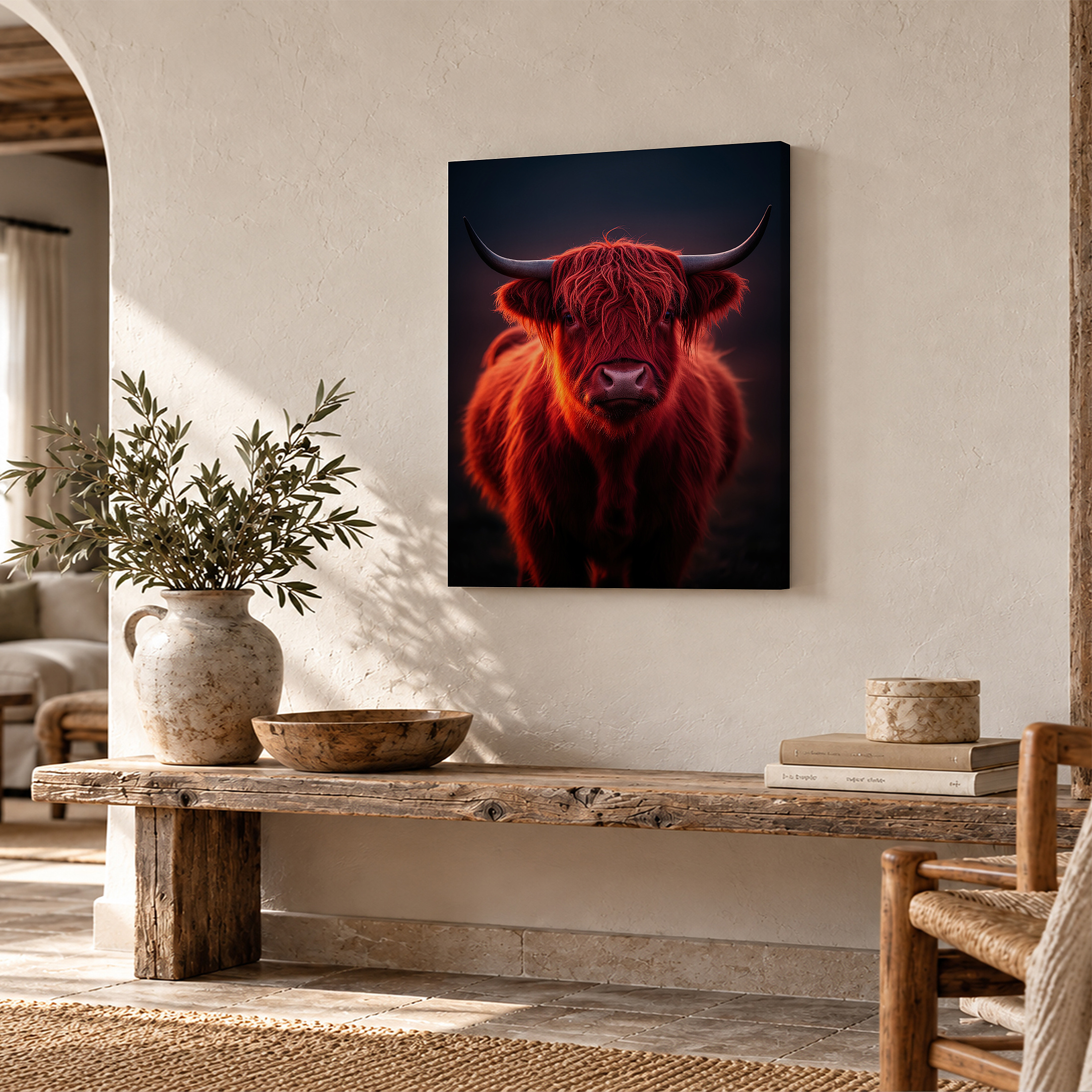Glowing Highland Cow Framed Canvas Wall Art - Image 2