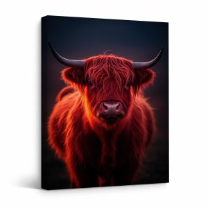 Glowing Highland Cow Framed Canvas Wall Art