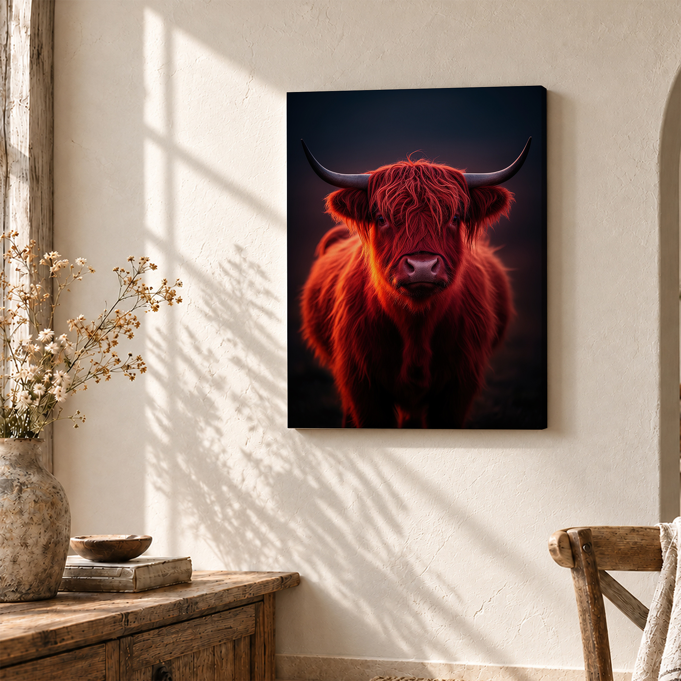 Glowing Highland Cow Framed Canvas Wall Art - Image 3