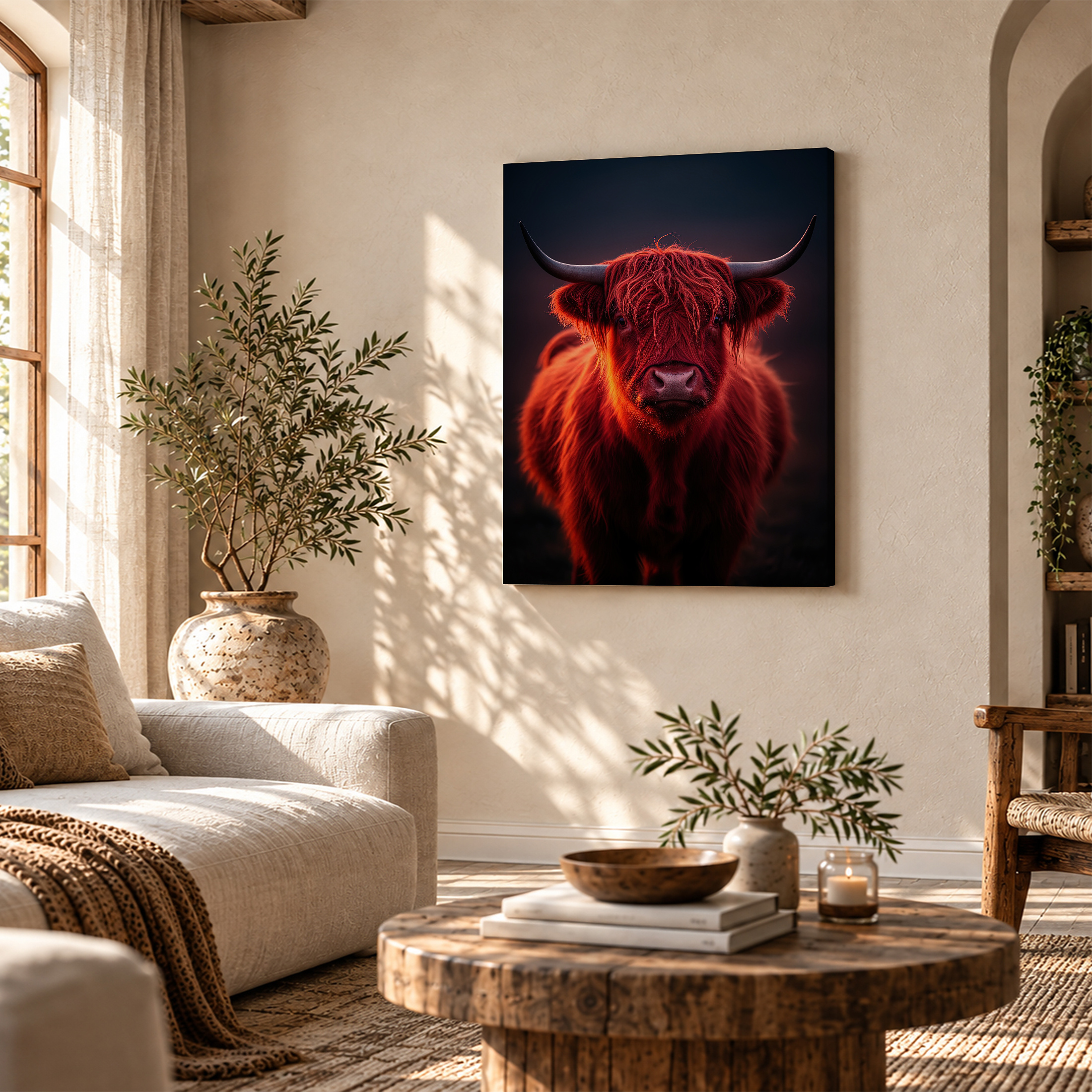Glowing Highland Cow Framed Canvas Wall Art - Image 4