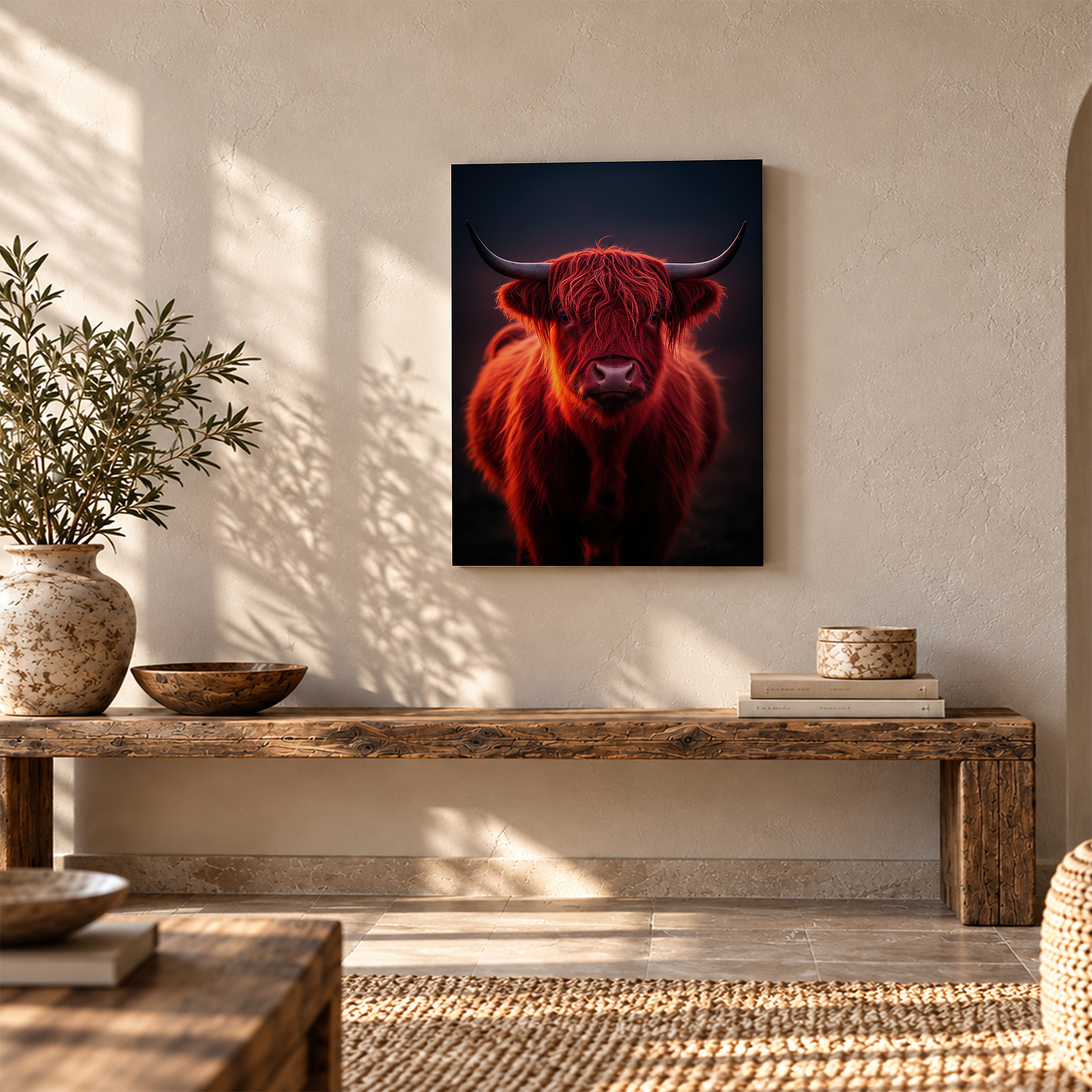 Glowing Highland Cow Framed Canvas Wall Art - Image 5