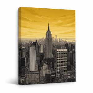 Golden Sky NYC Cityscape Framed Canvas Wall Art