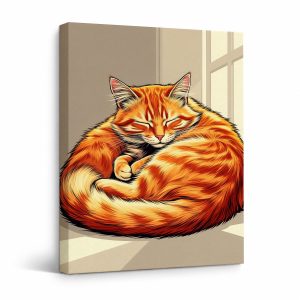 Sleeping Orange Tabby Cat Framed Canvas Wall Art - Ready to Hang