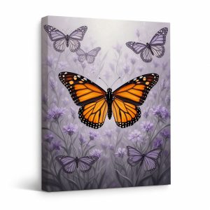 Lavender Butterflies Framed Canvas Wall Art - Serene Nature Decor