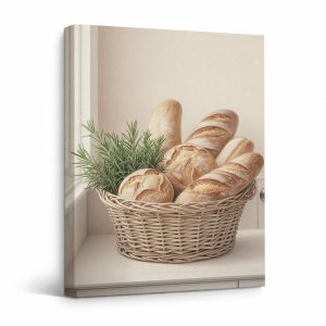 Rustic French Bakery Bread Basket Framed Canvas Wall Art