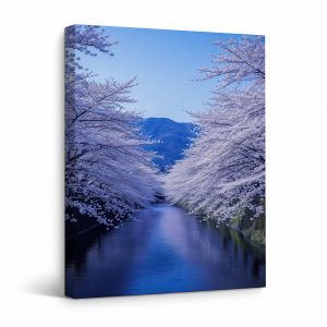 Cherry Blossom River Framed Canvas Wall Art | Ready to Hang