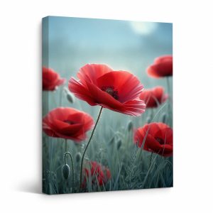 Red Poppies Field Framed Canvas Wall Art