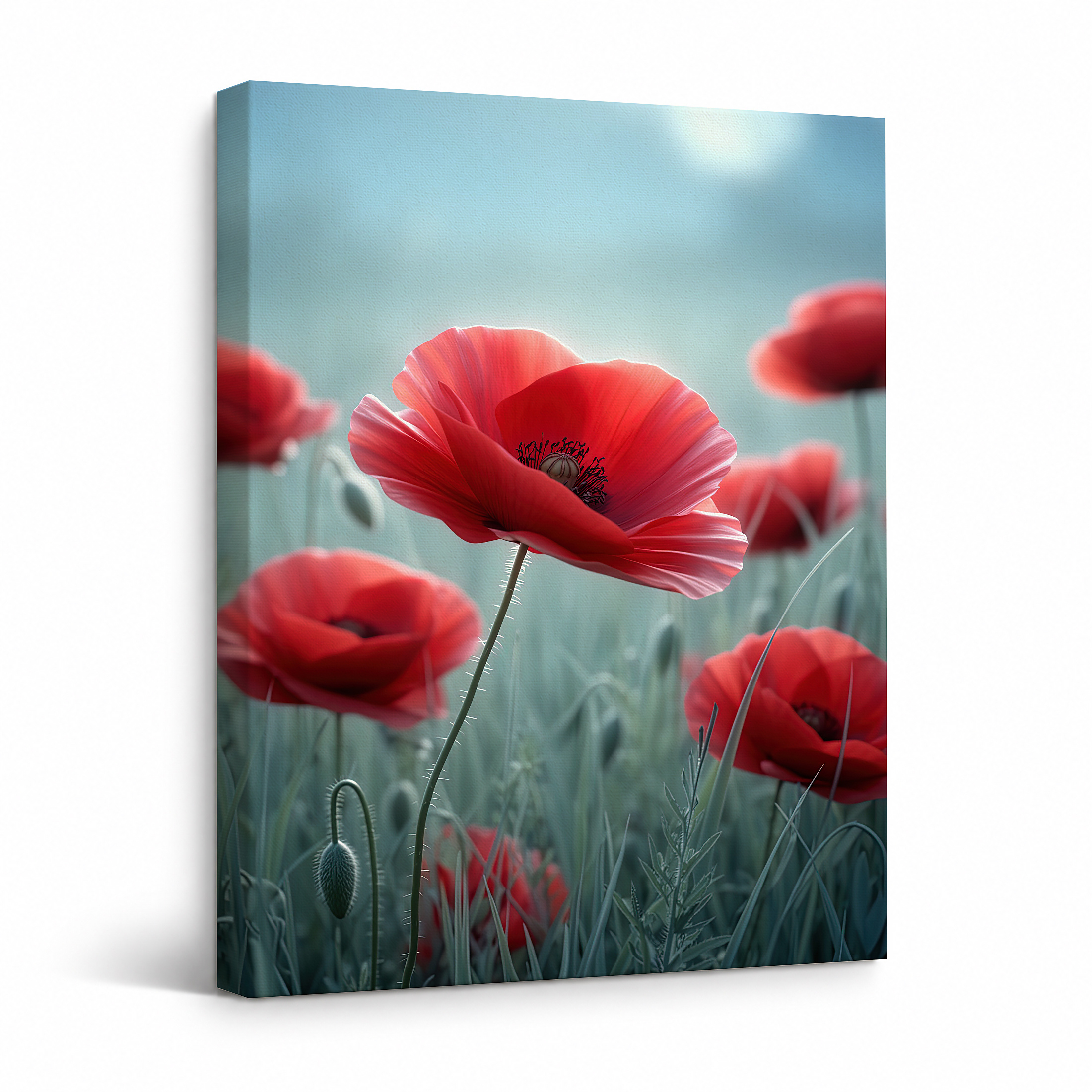 Red Poppies Field Framed Canvas Wall Art