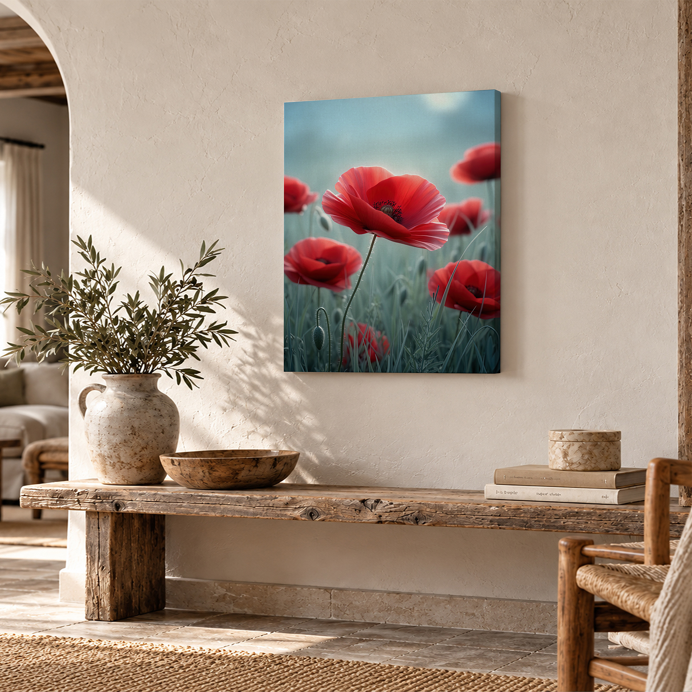 Red Poppies Field Framed Canvas Wall Art - Image 2