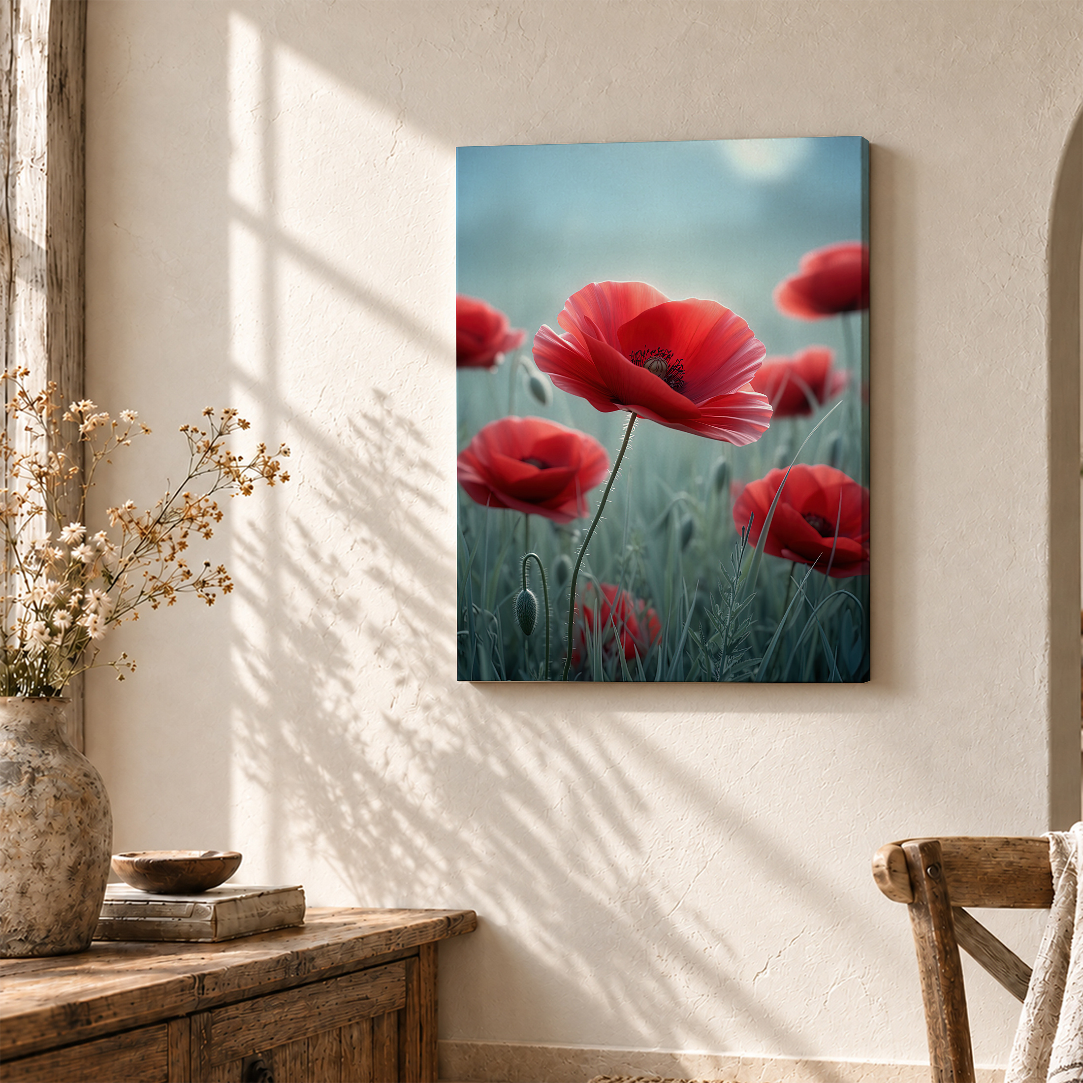 Red Poppies Field Framed Canvas Wall Art - Image 3