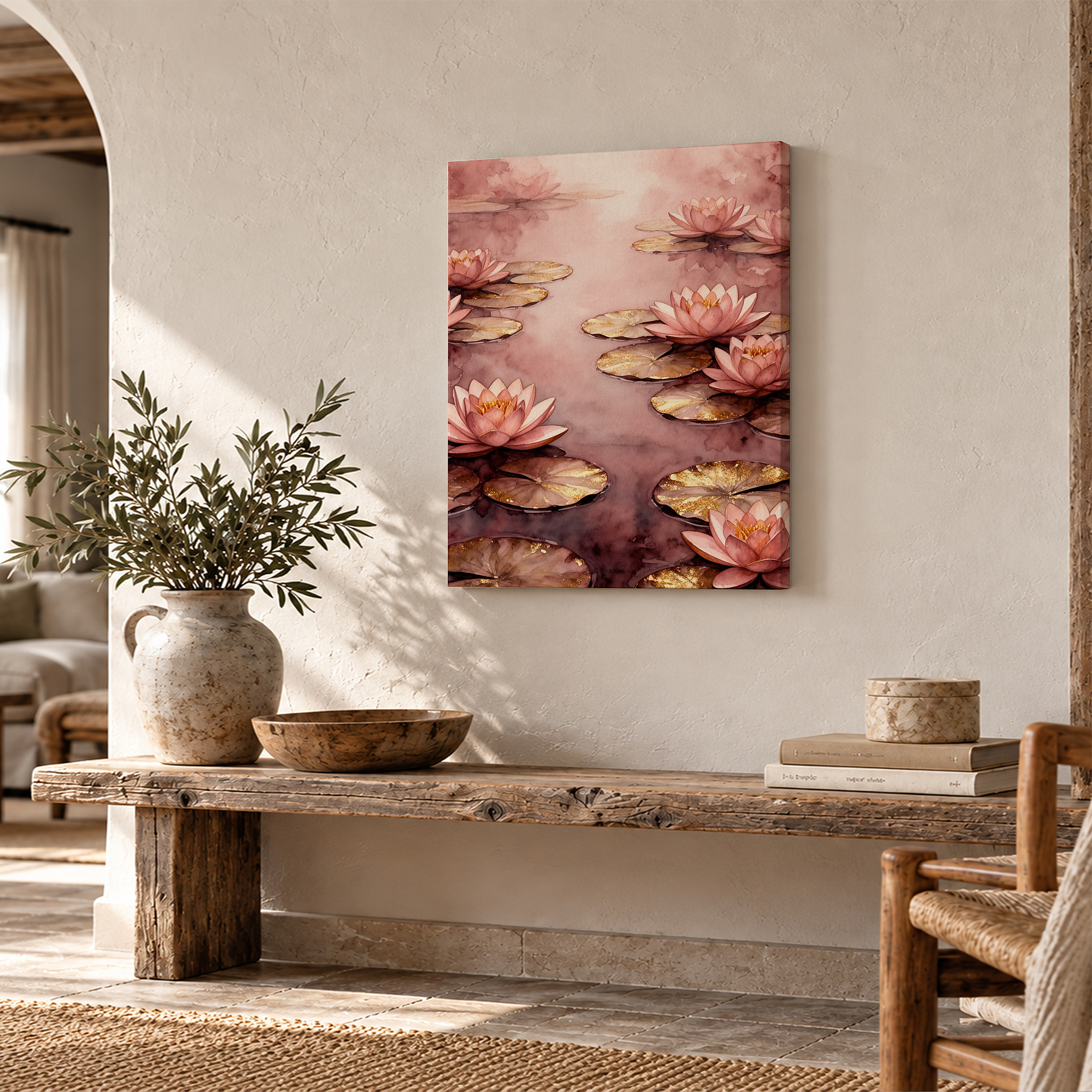 Pink Water Lily Dream Watercolor Framed Canvas Wall Art - Image 2