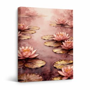 Pink Water Lily Dream Watercolor Framed Canvas Wall Art