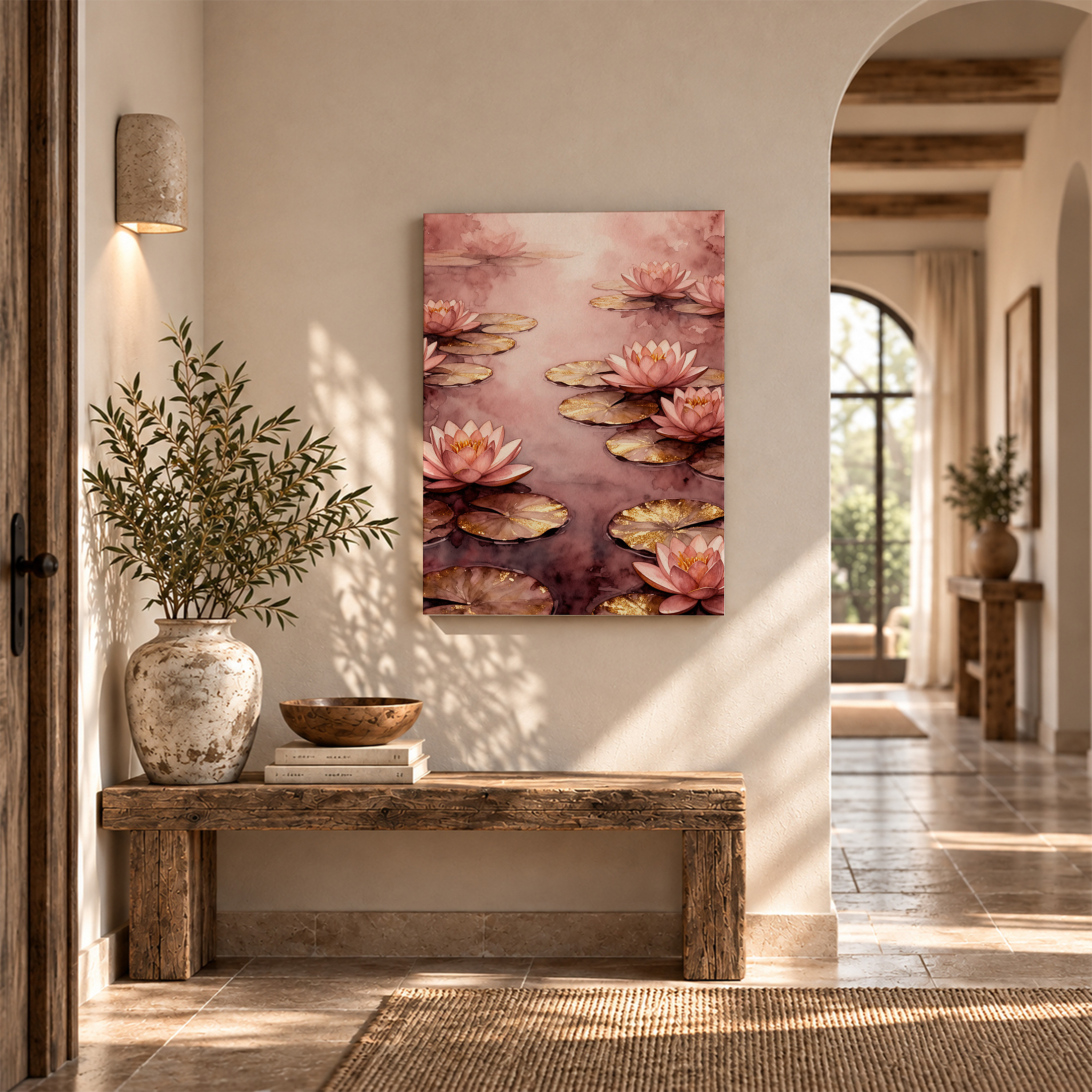 Pink Water Lily Dream Watercolor Framed Canvas Wall Art - Image 6
